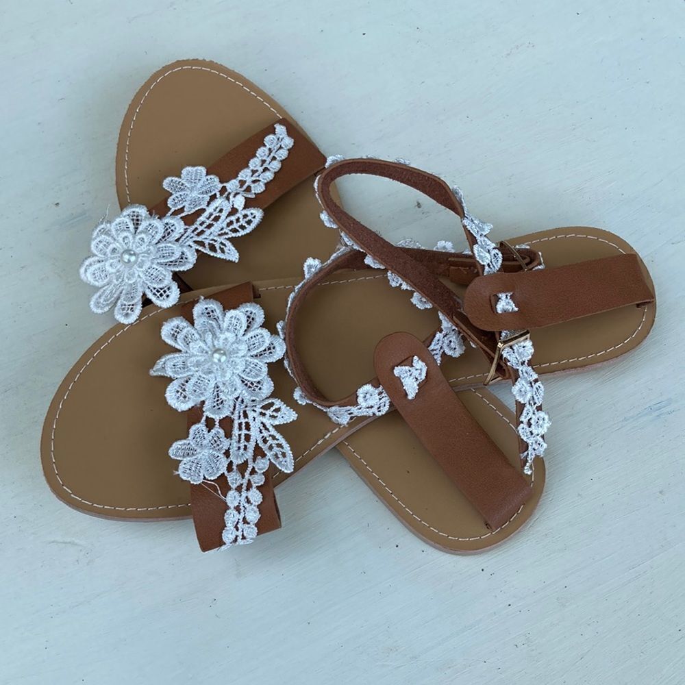New Leather & Lace Ankle Strap Sandals EUR 40